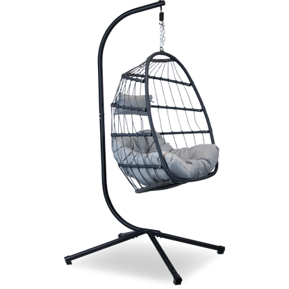 Zen Hanging Pod in Gunmetal Rattan and Charcoal SpunPoly Cushion