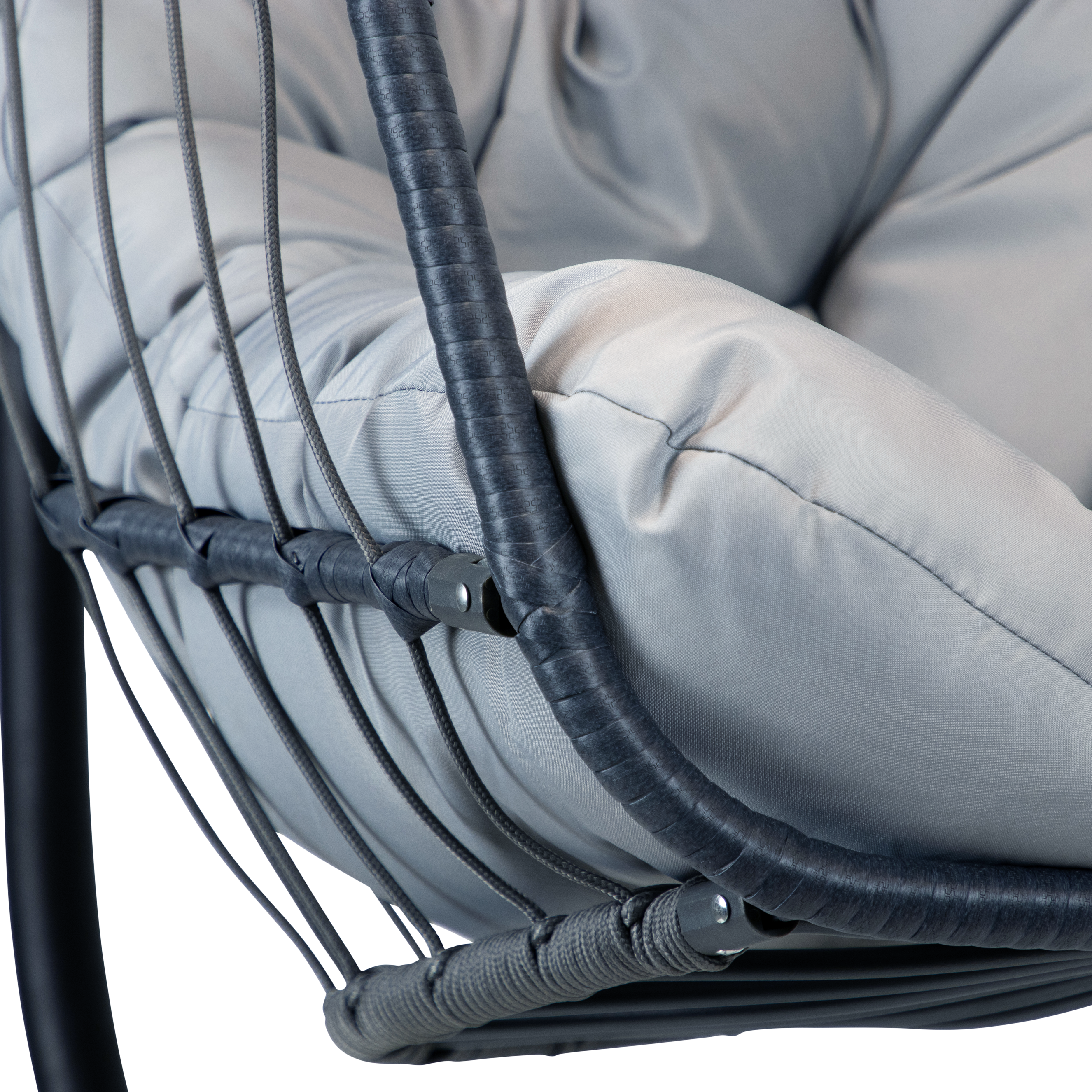Zen Hanging Pod in Gunmetal Rattan and Charcoal SpunPoly Cushion