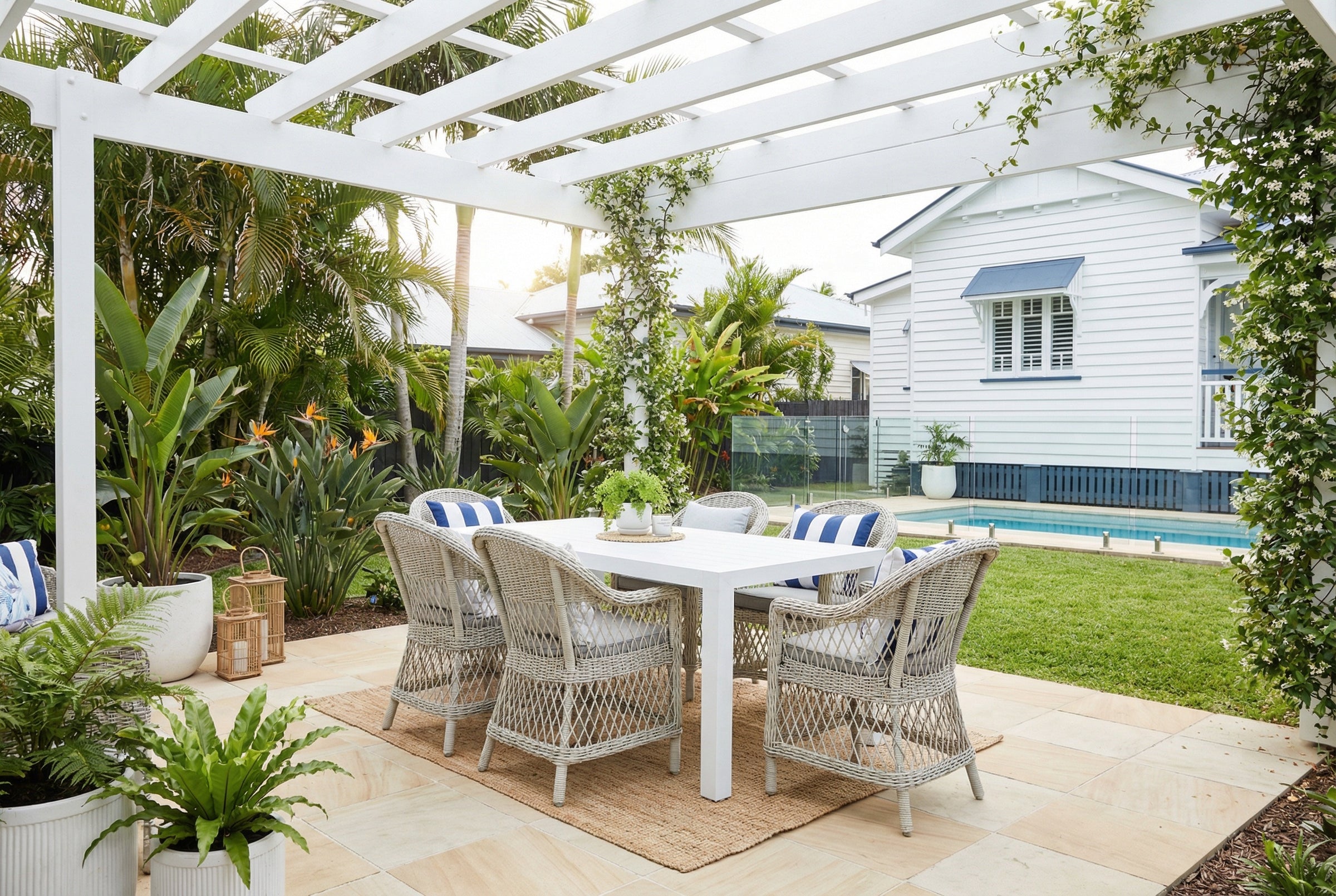 Bahamas Rectangle White Dining Set