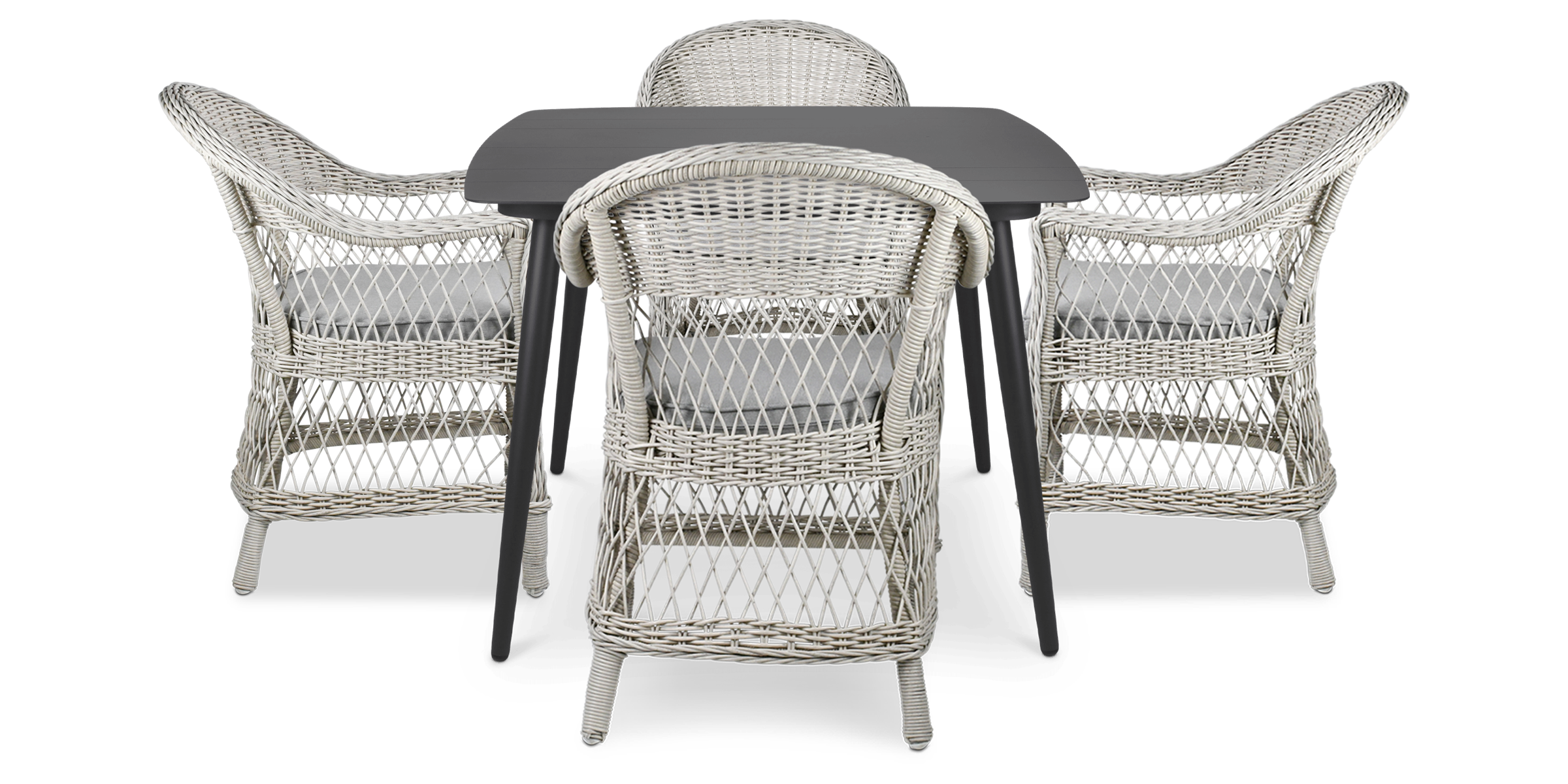 Amalfi Square 5 Piece Outdoor Setting in Gunmetal with Wicker Chairs