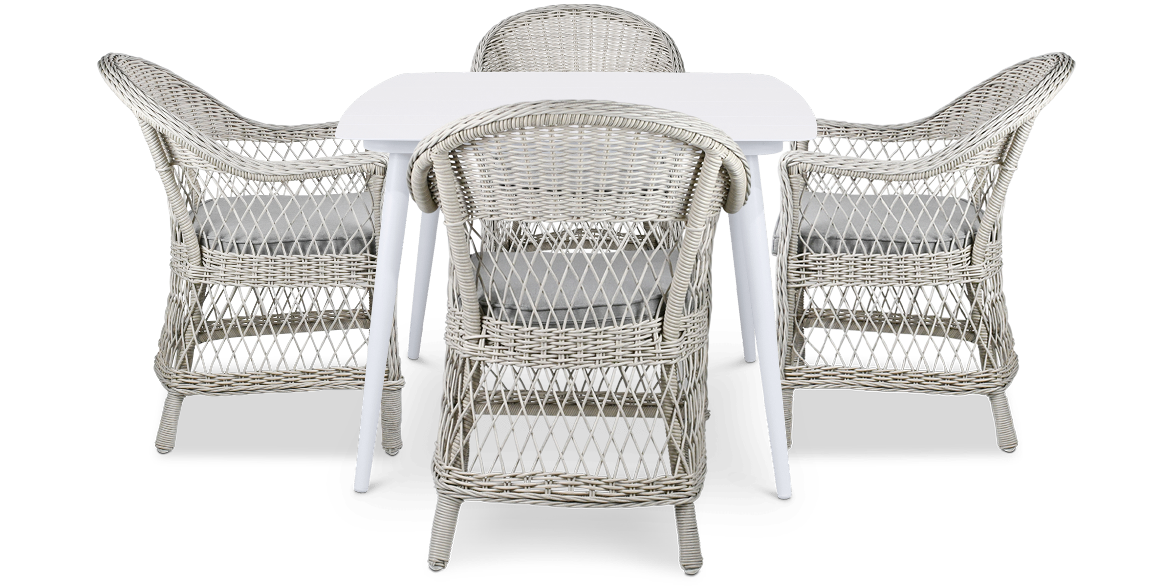 Amalfi Square 5 Piece Outdoor Setting in Arctic White with Wicker Chairs
