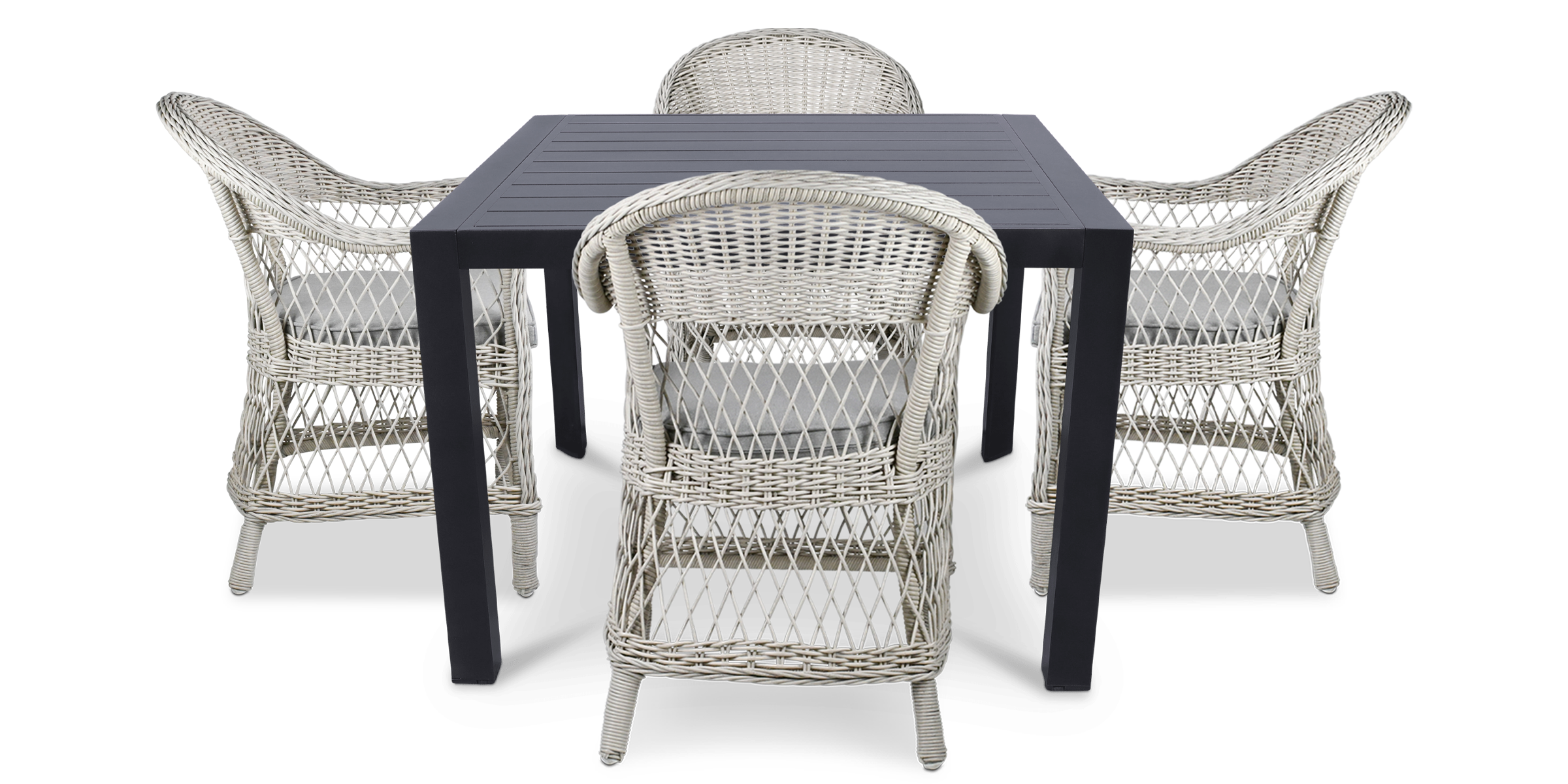 Bahamas Square 5 Piece Outdoor Setting in Gunmetal with Wicker Chairs