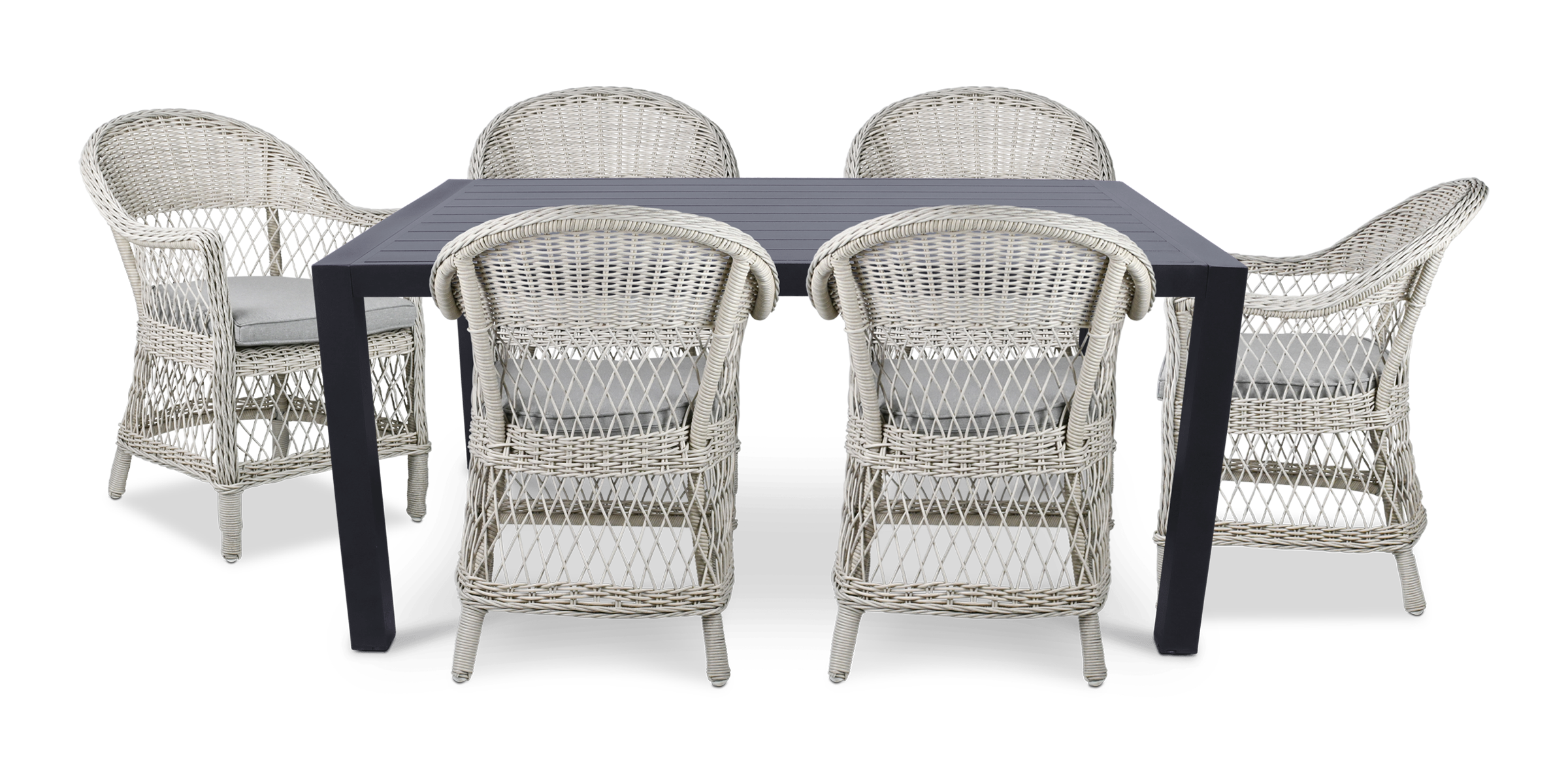 Bahamas Rectangle 7 Piece Outdoor Setting in Gunmetal with Wicker Chairs