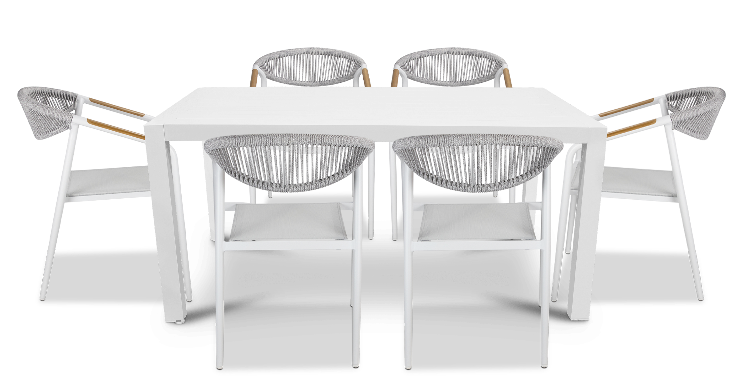 Bahamas Rectangle 7 Piece Outdoor Setting in Arctic White with Rope Chairs