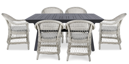 Caribbean Outdoor Extension Table in Gunmetal with Wicker Chairs