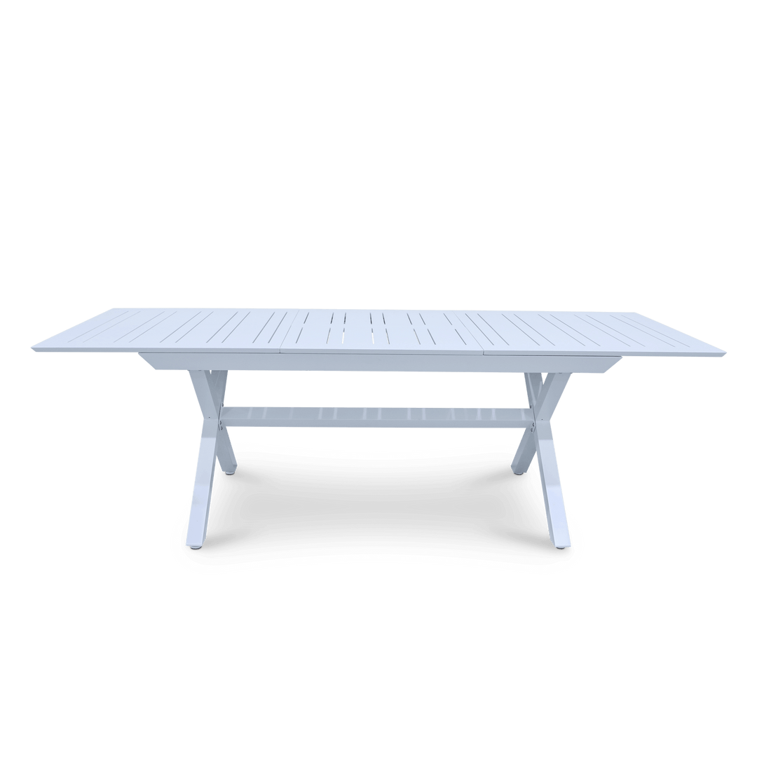 Caribbean Outdoor Extension Table in White with Rope Chairs