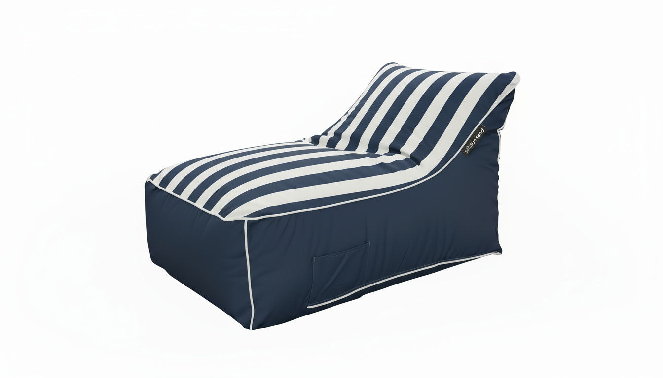 Kirra Indoor/Outdoor Bean Bag in Navy Stripe