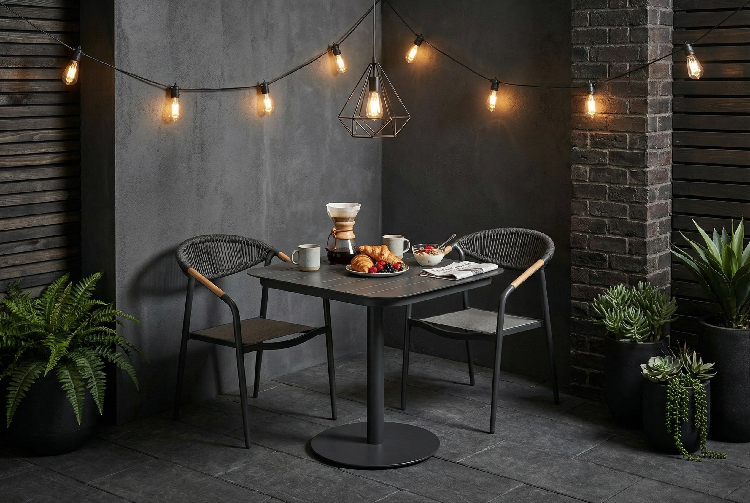 Cafe Square Table Outdoor Occassional Set in Gunmetal (Choose Chairs)