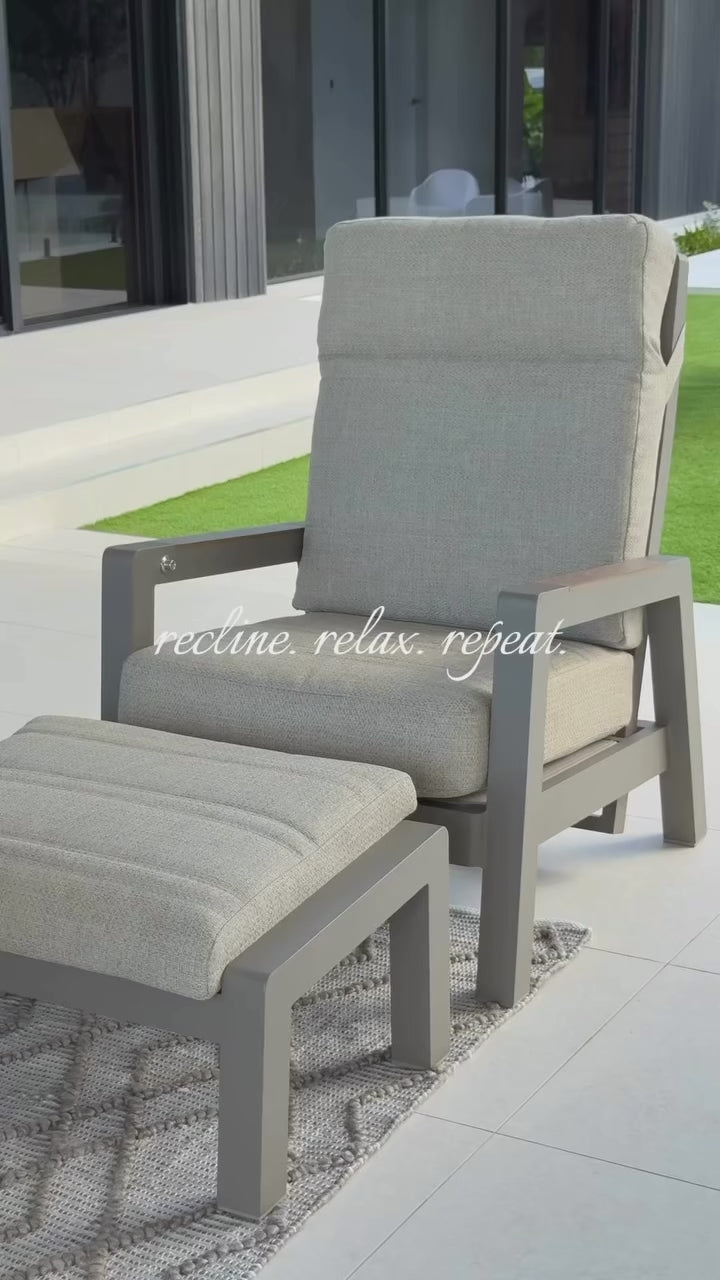 Atlanta 7pc Lounge Set with recline function in Taupe with Latte Spun Polyester Cushions and Polywood Accent