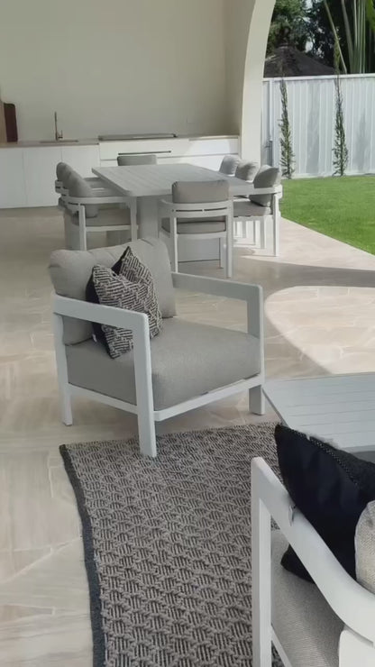 Escape 3 Seater, 2 x Armchair and Coffee Table in Arctic White with Latte Check Spun Polyester Cushions