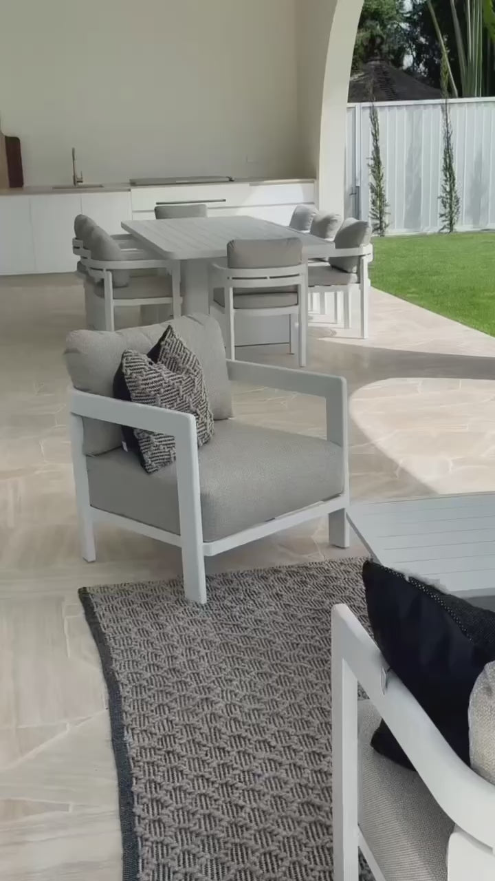 Escape 3 Seater, 2 x Armchair and Coffee Table in Arctic White with Latte Check Spun Polyester Cushions
