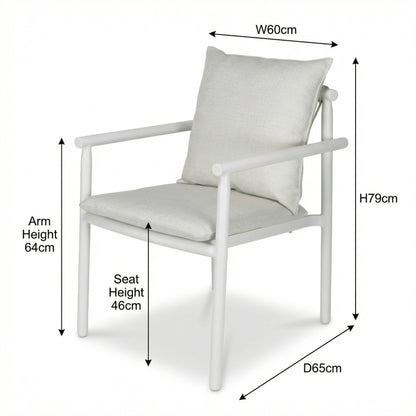 Havana Dining Chair in Arctic White with Dune Rope Inlay and Olefin Cushions