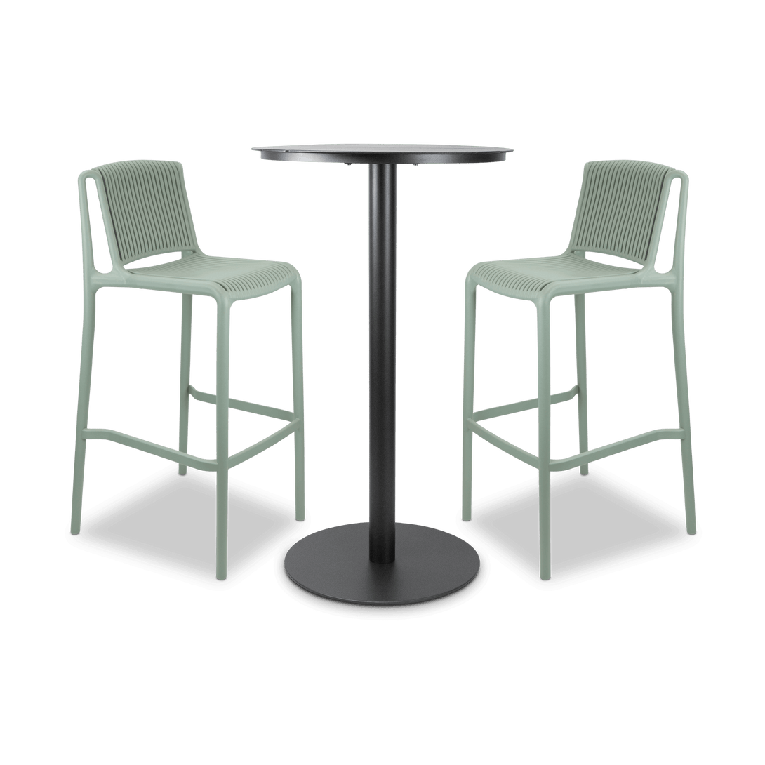 Cafe Collection Round 3pc Bar Suite in Gunmetal with UV Plastic Bar Stools (PP)