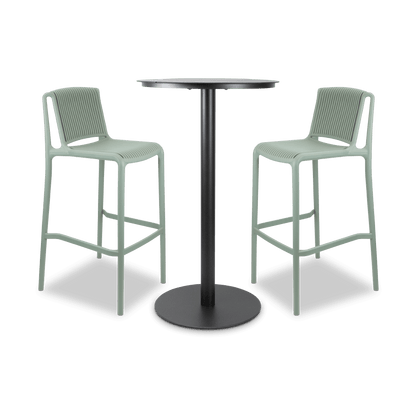 Cafe Collection Round 3pc Bar Suite in Gunmetal with UV Plastic Bar Stools (PP)