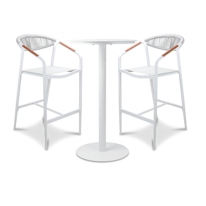Cafe Collection Round 3pc Bar Suite in White Aluminium