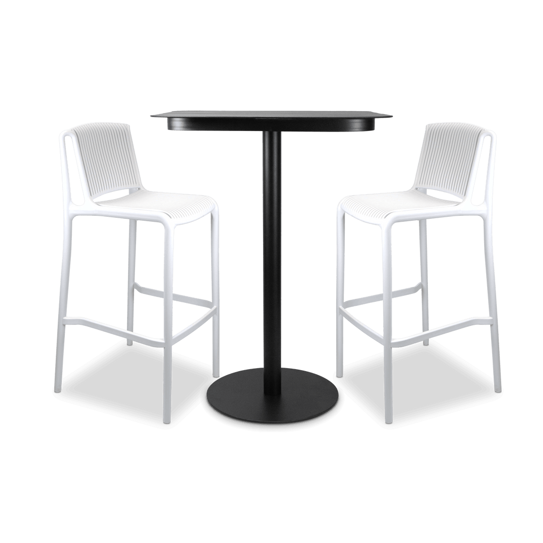 Cafe Collection Square 3pc Bar Suite in Gunmetal with UV Plastic Bar Stools (PP)