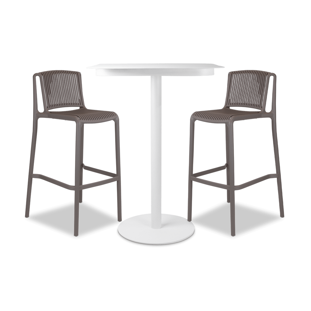 Cafe Collection Square 3pc Bar Suite in White with UV Plastic Bar Stools (PP)