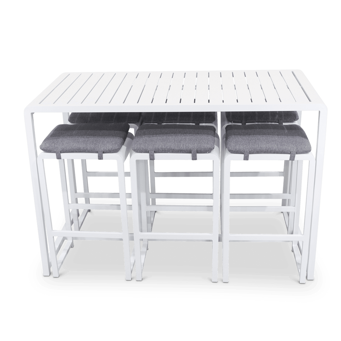Santorini 7pc Bar Suite in Arctic White with Platinum Olefin Cushions - The Furniture Shack