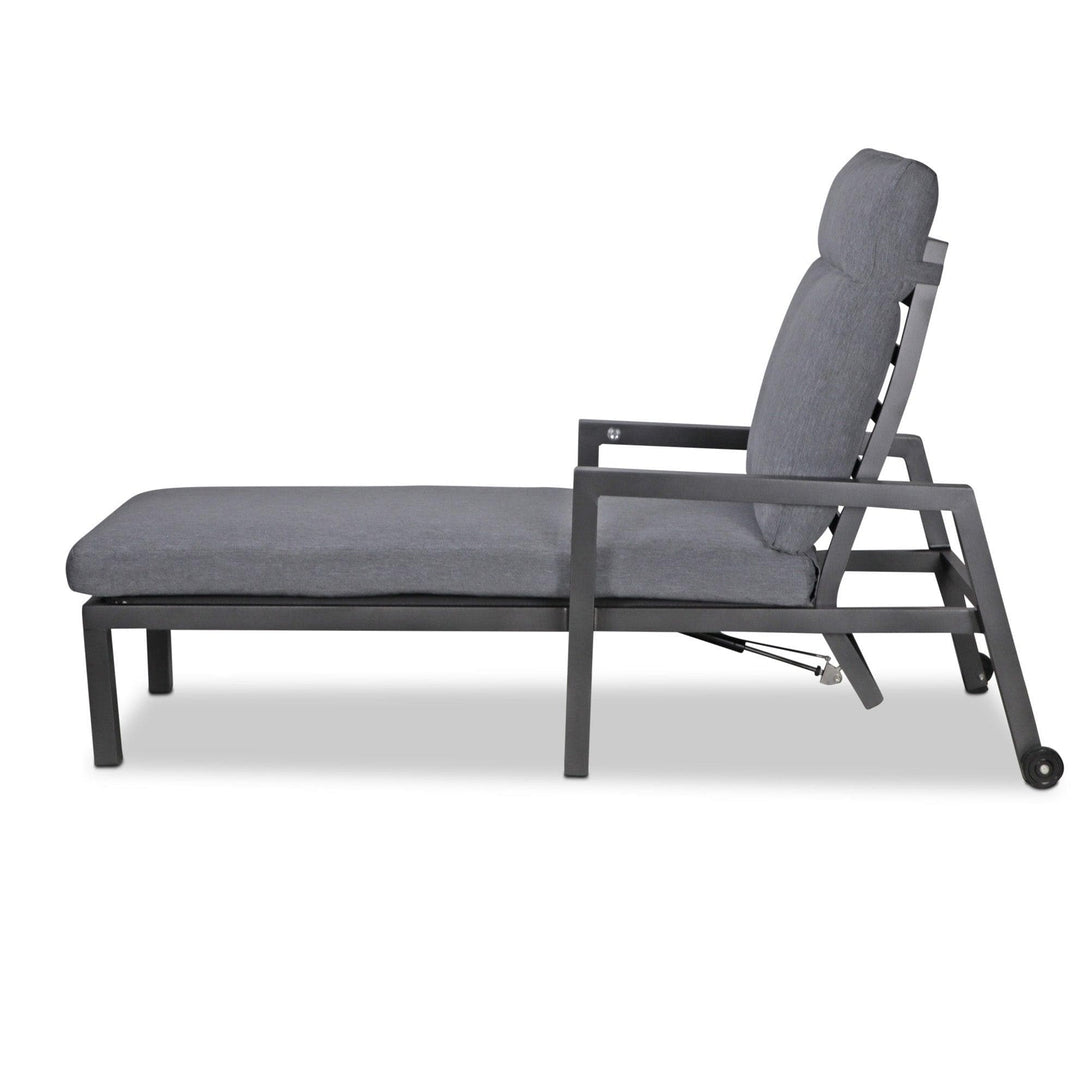 San Sebastian Reclining Sunlounger in Gunmetal and Platinum Olefin Cushions - The Furniture Shack