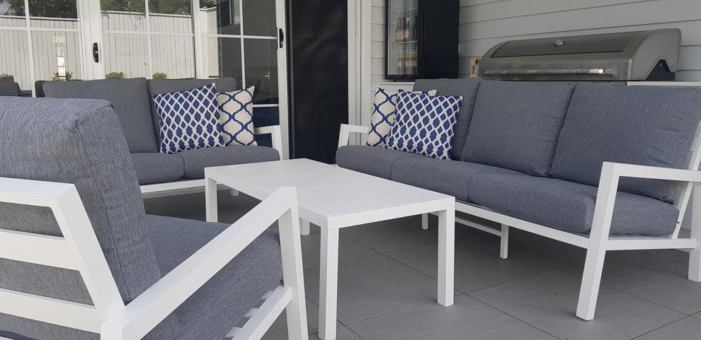 San Sebastian Outdoor Lounge Suite in Arctic White Aluminium with Platinum Olefin Cushions - The Furniture Shack