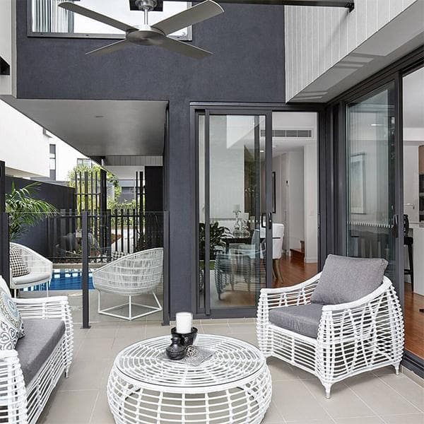 Barbados 2 Seater, 2 x Armchairs, Coffee & Side Table in Arctic White Wicker and Pebble Olefin Cushions - The Furniture Shack