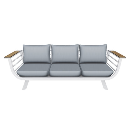 *END OF LINE - FLOOR STOCK DISPLAYS ONLY LEFT* Amalfi 3 Seater in Arctic White with HPL Accent and Spuncrylic Stone Grey Cushions
