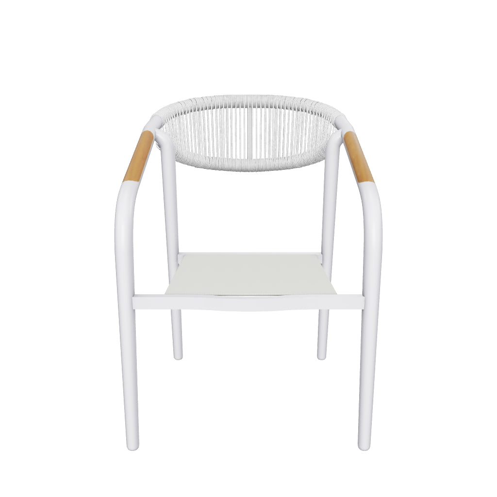 Amalfi Dining Chair in Arctic White, Olefin Rope with Polywood Teak Accent and Stone Grey Textilene