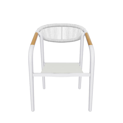 Amalfi Dining Chair in Arctic White, Olefin Rope with Polywood Teak Accent and Stone Grey Textilene