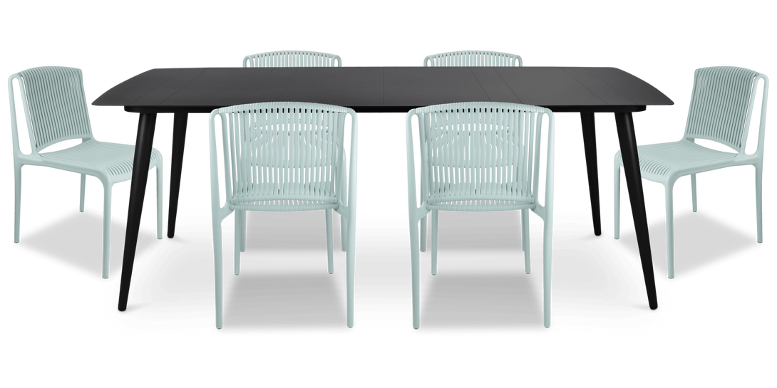 Amalfi Rectangle 7 Piece Outdoor Setting in Gunmetal with UV Plastic Outdoor Chairs (PP)