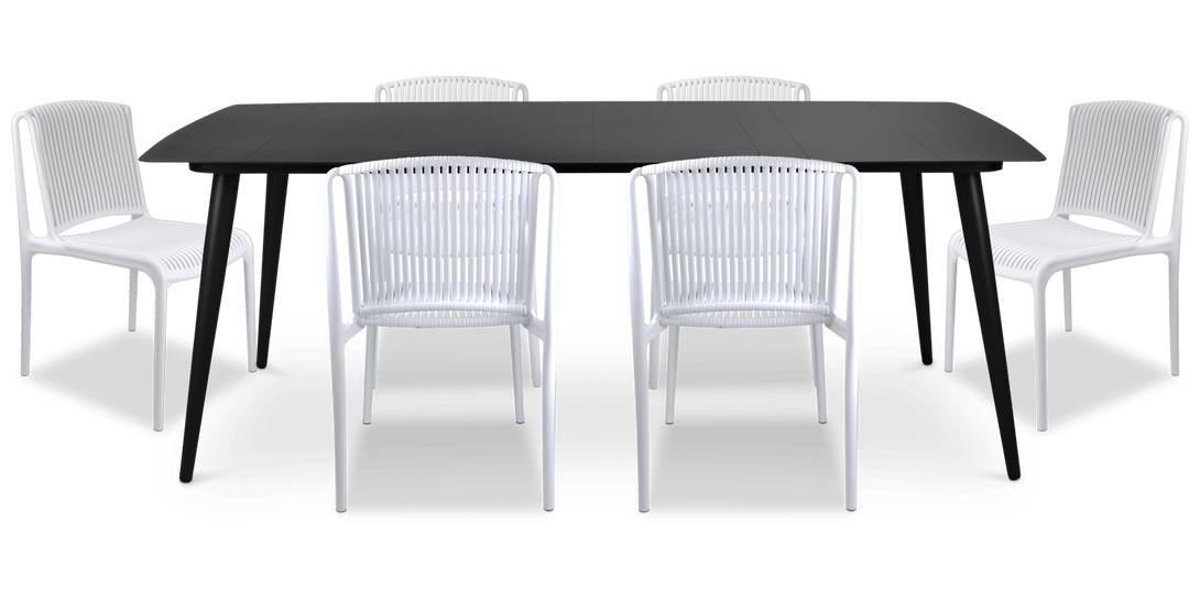 Amalfi Rectangle 7 Piece Outdoor Setting in Gunmetal with UV Plastic Outdoor Chairs (PP)