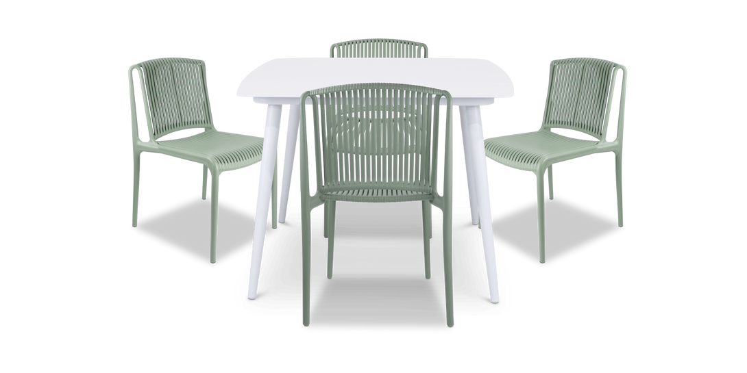 Amalfi Square 5 Piece Outdoor Setting in Arctic White with UV Plastic Outdoor Chairs (PP)