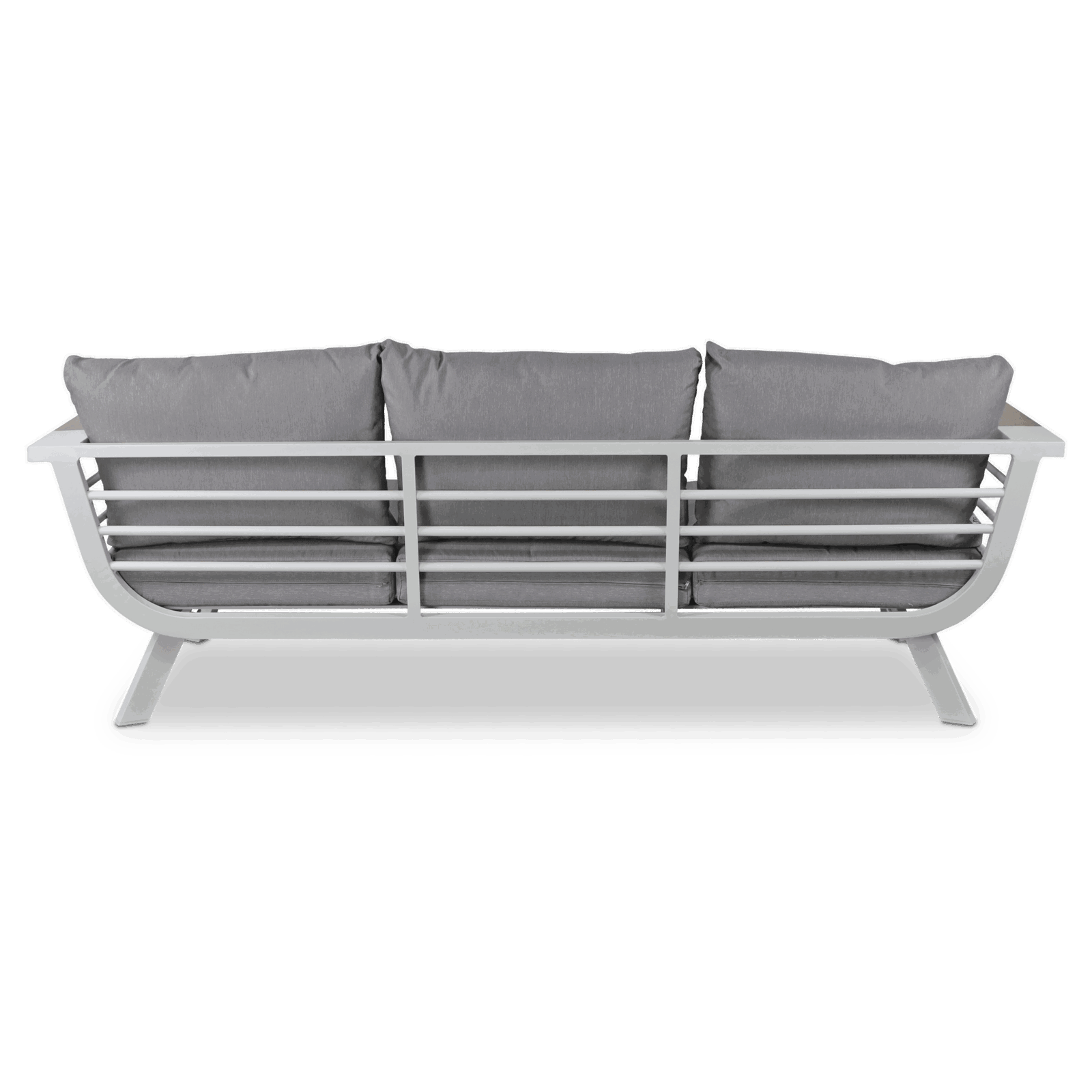 Amalfi 3 Seater in Arctic White with HPL Accent and Spuncrylic Stone Grey Cushions - The Furniture Shack