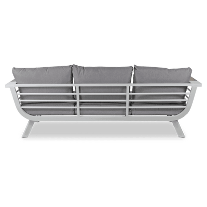 Amalfi 3 Seater in Arctic White with HPL Accent and Spuncrylic Stone Grey Cushions - The Furniture Shack