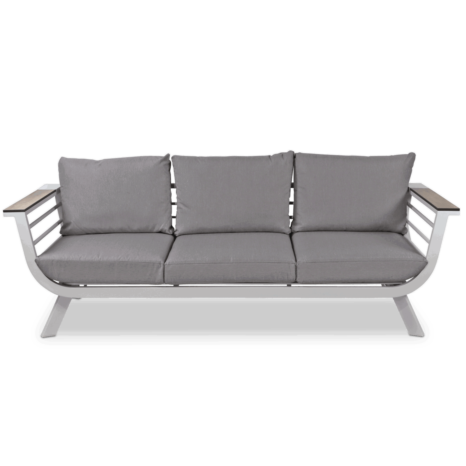 Amalfi 3 Seater in Arctic White with HPL Accent and Spuncrylic Stone Grey Cushions - The Furniture Shack