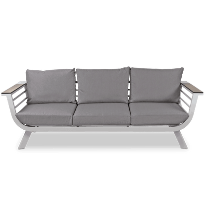 Amalfi 3 Seater in Arctic White with HPL Accent and Spuncrylic Stone Grey Cushions - The Furniture Shack