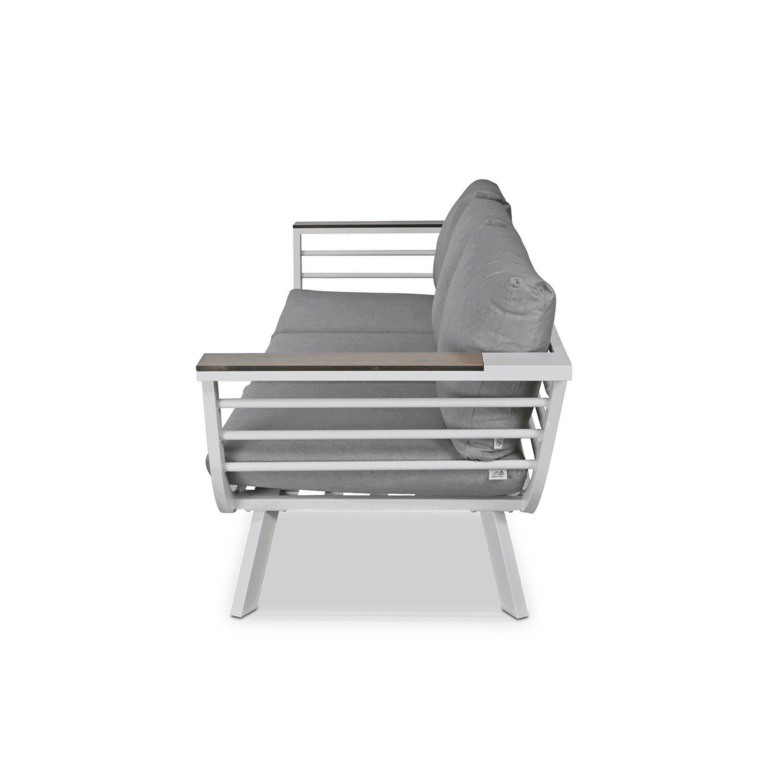 Amalfi 3 Seater in Arctic White with HPL Accent and Spuncrylic Stone Grey Cushions - The Furniture Shack