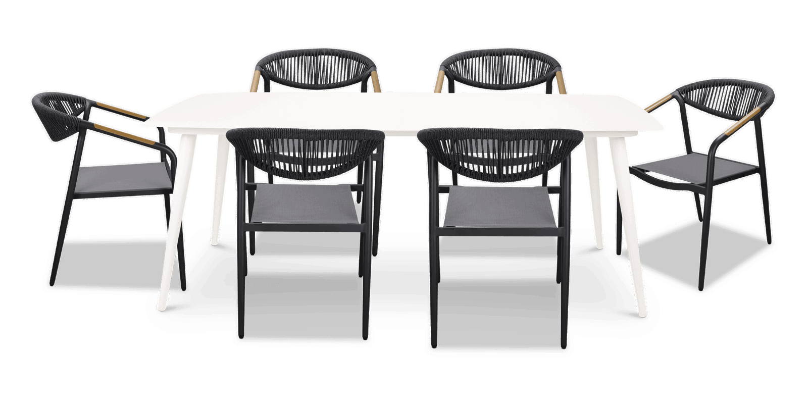 Amalfi Rectangle 7 Piece Outdoor Setting in Arctic White with Rope Chairs - The Furniture Shack