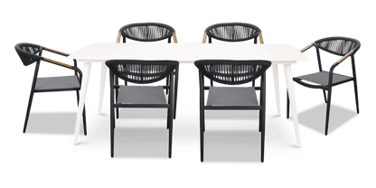 Amalfi Rectangle 7 Piece Outdoor Setting in Arctic White with Rope Chairs - The Furniture Shack