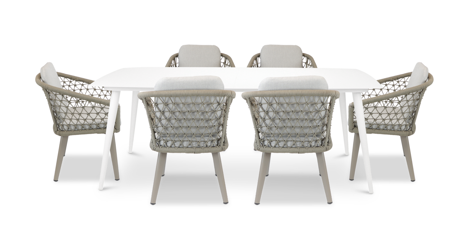 Amalfi Rectangle 7 Piece Outdoor Setting in Arctic White with Rope Chairs - The Furniture Shack