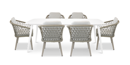 Amalfi Rectangle 7 Piece Outdoor Setting in Arctic White with Rope Chairs - The Furniture Shack