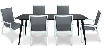 Amalfi Rectangle 7 Piece Outdoor Setting in Gunmetal with Aluminium Chairs - The Furniture Shack