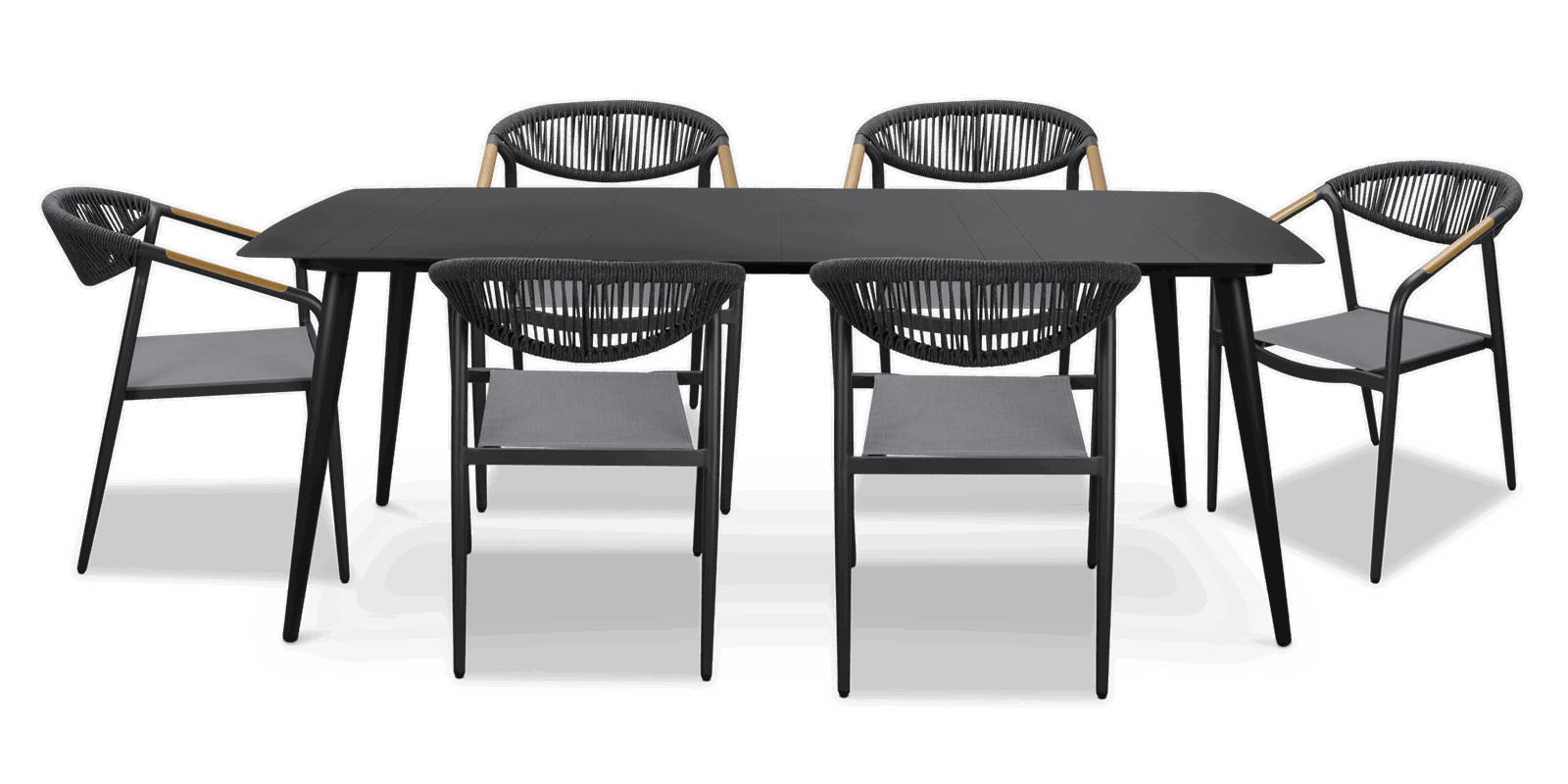 Amalfi Rectangle 7 Piece Outdoor Setting in Gunmetal with Rope Chairs - The Furniture Shack