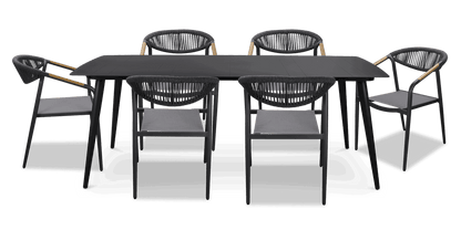 Amalfi Rectangle 7 Piece Outdoor Setting in Gunmetal with Rope Chairs - The Furniture Shack