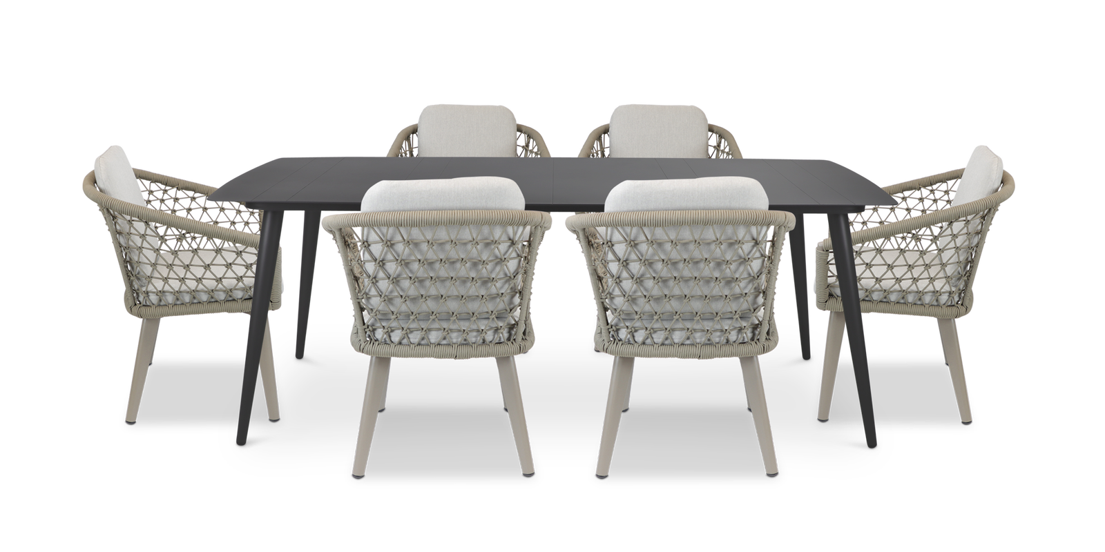 Amalfi Rectangle 7 Piece Outdoor Setting in Gunmetal with Rope Chairs - The Furniture Shack