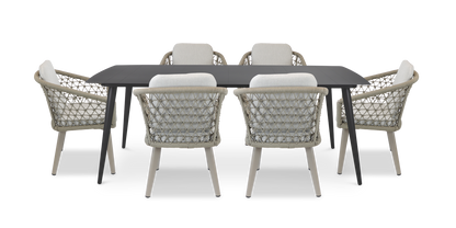 Amalfi Rectangle 7 Piece Outdoor Setting in Gunmetal with Rope Chairs - The Furniture Shack