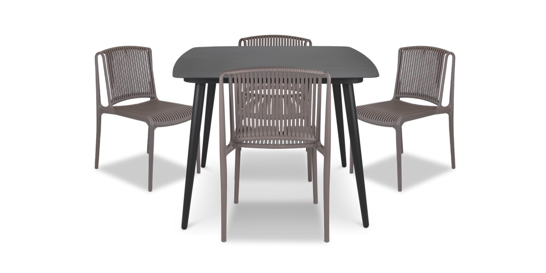 Amalfi Square 5 Piece Outdoor Setting in Gunmetal with UV Plastic Outdoor Chairs (PP)