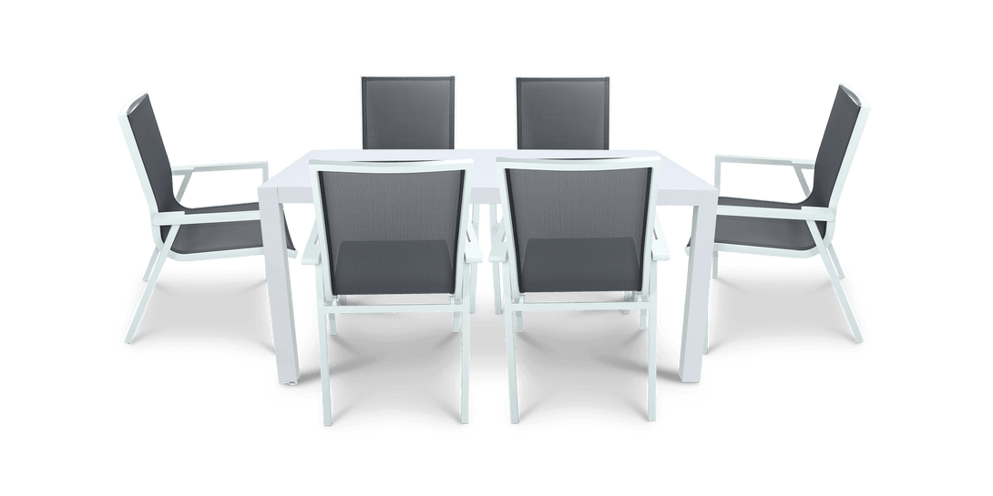 Bahamas Rectangle 7 Piece Outdoor Setting in Arctic White with Aluminium Chairs