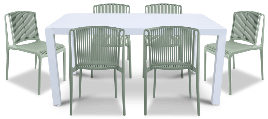 Bahamas Rectangle 7 Piece Outdoor Setting in Arctic White with UV Plastic Outdoor Chairs (PP)