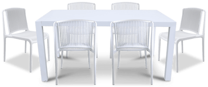 Bahamas Rectangle 7 Piece Outdoor Setting in Arctic White with UV Plastic Outdoor Chairs (PP)