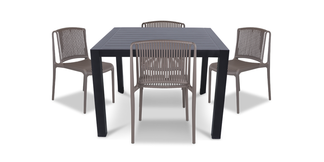 Bahamas Square 5 Piece Outdoor Setting in Gunmetal with UV Plastic Outdoor Chairs (PP)